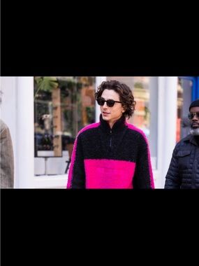 Louis Vuitton Men’s Wool Black & Hot Pink Half-Zip Sweater by Virgil Abloh